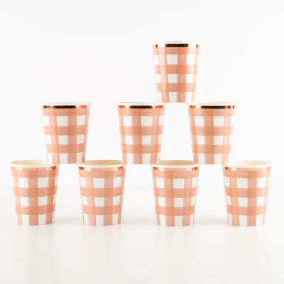 Burnt Orange Gingham Cups