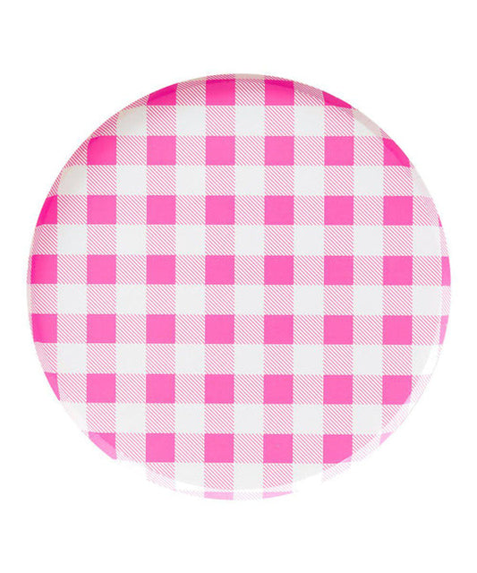 neon rose gingham large plates