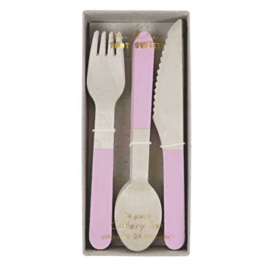 Pink Wooden Cutlery Set