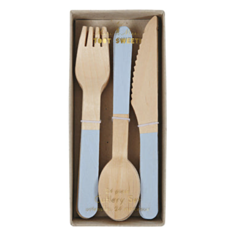 Blue Wooden Cutlery Set